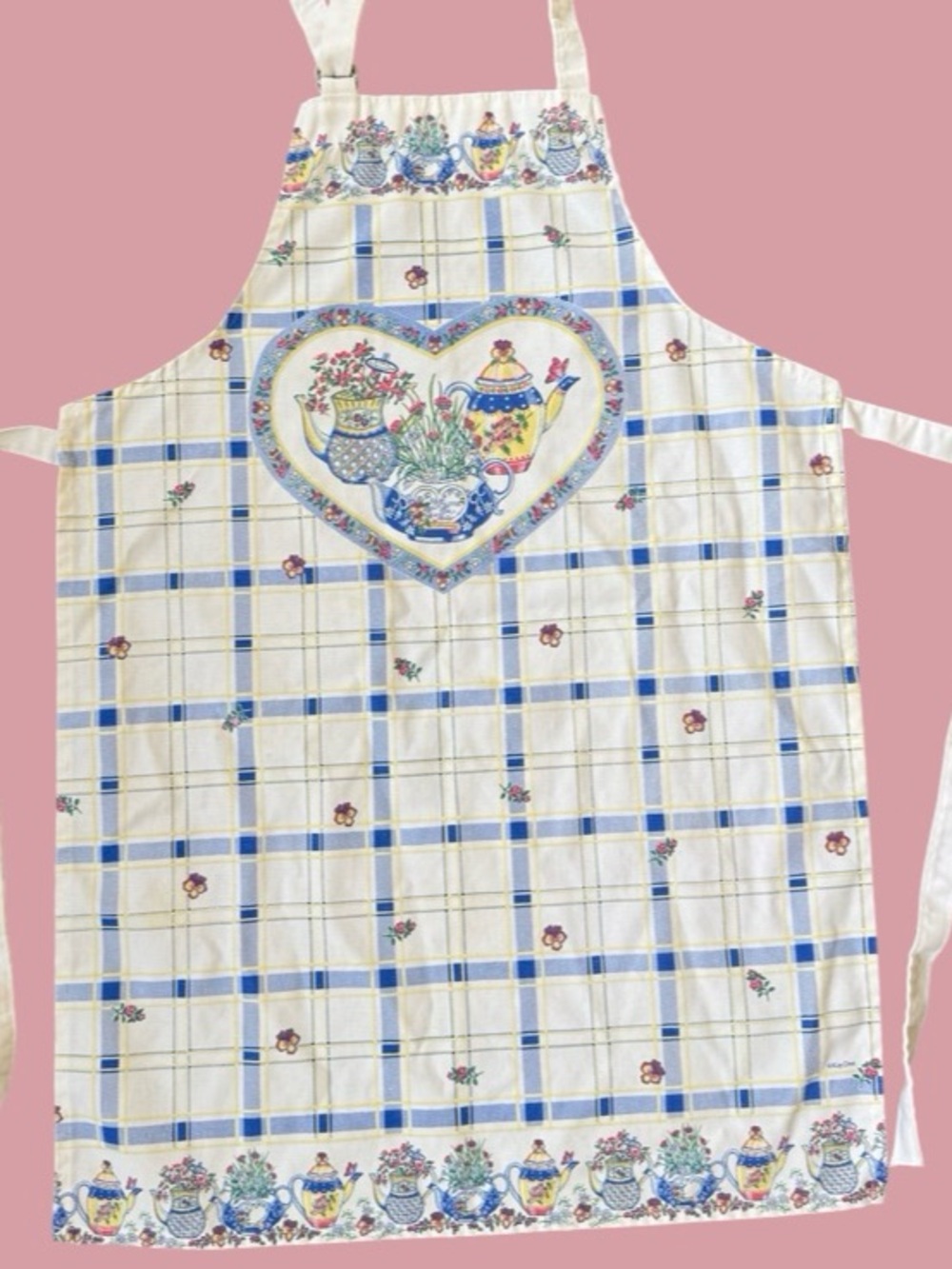 Vintage Kay Dee Apron “Thyme for Teapots”Floral Hearts Cottagecore Farmhouse